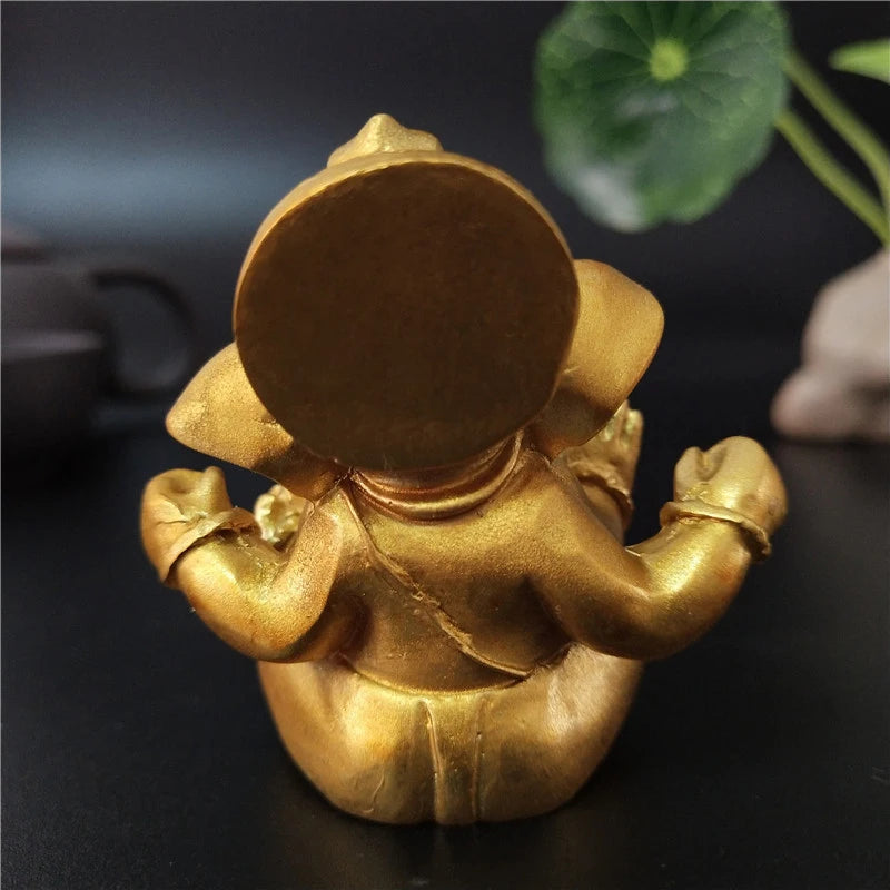 Gold Lord Ganesha Buddha Statue Elephant God Sculptures Ganesh Figurines Man-made Stone Home Garden Buddha Decoration Statues Ezkrea