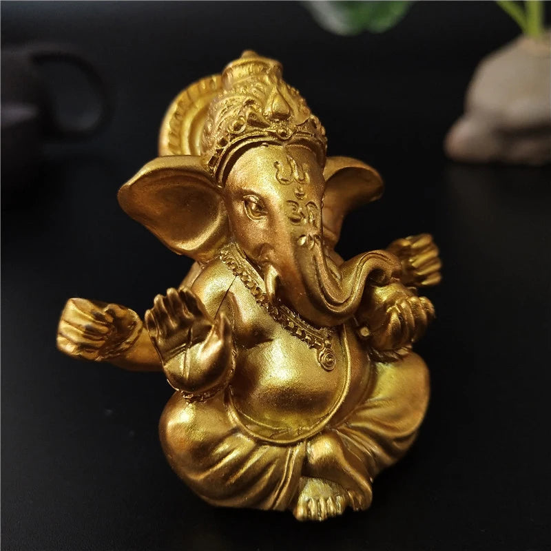 Gold Lord Ganesha Buddha Statue Elephant God Sculptures Ganesh Figurines Man-made Stone Home Garden Buddha Decoration Statues Ezkrea