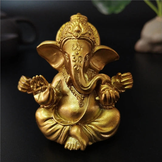 Gold Lord Ganesha Buddha Statue Elephant God Sculptures Ganesh Figurines Man-made Stone Home Garden Buddha Decoration Statues Ezkrea