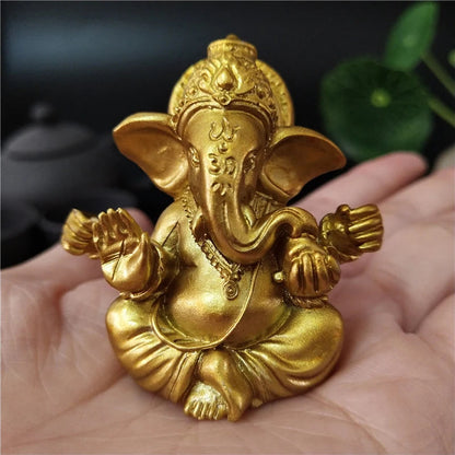 Gold Lord Ganesha Buddha Statue Elephant God Sculptures Ganesh Figurines Man-made Stone Home Garden Buddha Decoration Statues Ezkrea
