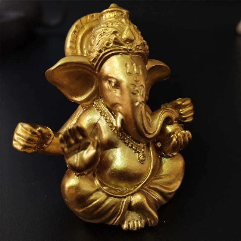 Gold Lord Ganesha Buddha Statue Elephant God Sculptures Ganesh Figurines Man-made Stone Home Garden Buddha Decoration Statues Ezkrea