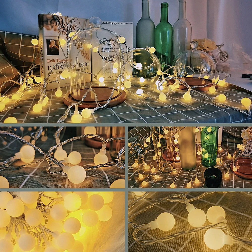 13M Ball LED String Lights Outdoor Ball Chain Lights Garland Lamps Bulb Fairy Lights Party Home Wedding Garden Christmas Decor Ezkrea