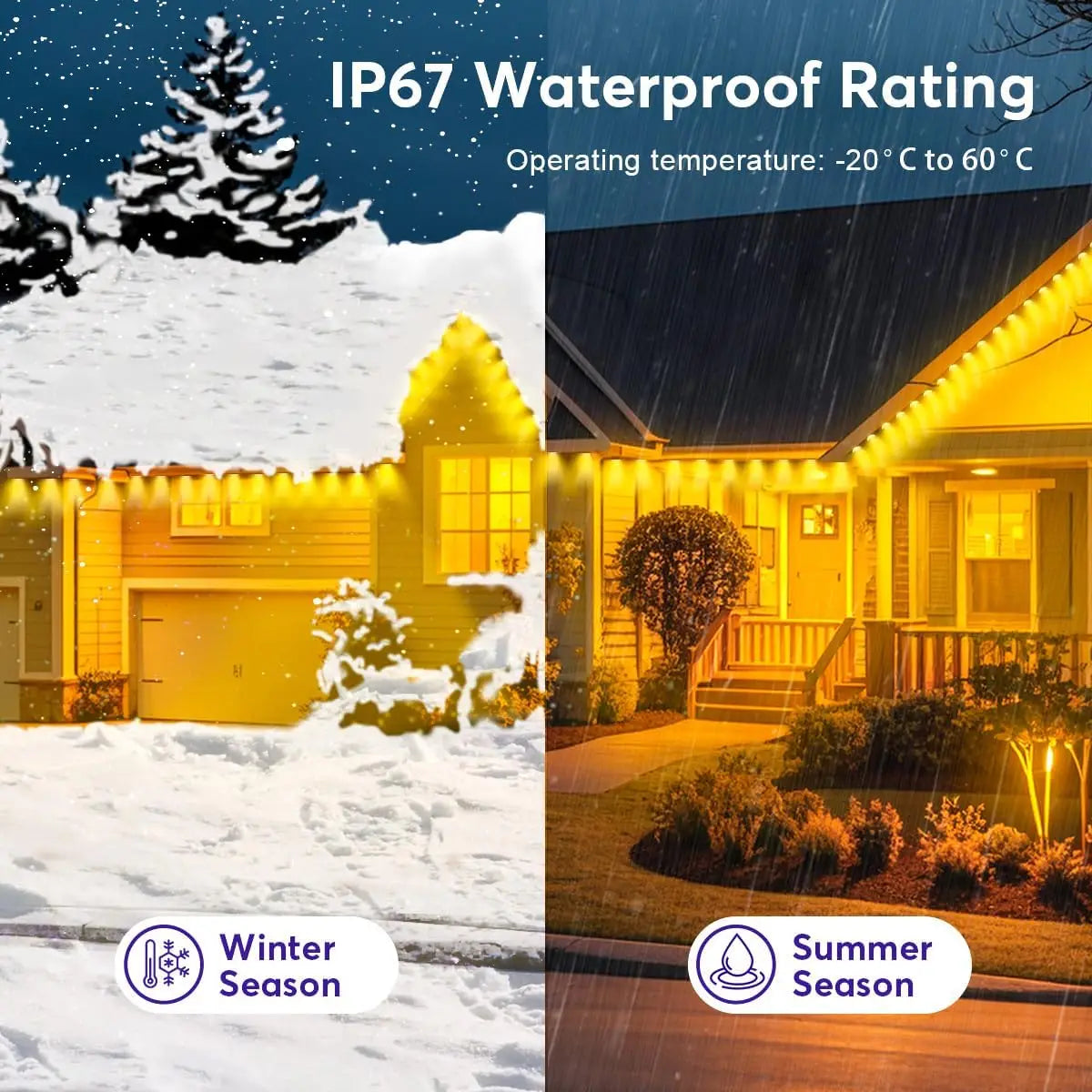 RGB Smart Outdoor Eaves Lights App Remote Control IP68 Waterproof Year Round Roof Lighting Color Changing Easy Installation Ezkrea