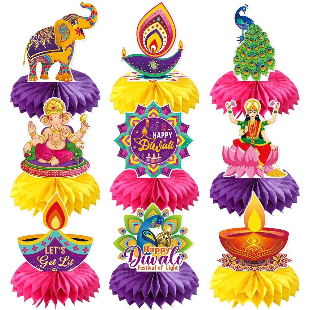 Happy Diwali Party Honeycomb Table Decoration Diwali Elephant Peacock Ornaments Happy Festival of Lights Party Decor Ezkrea