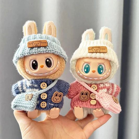 For 15-17 cm v1v2 Labubu Clothes outfit Labubu Sitting Party Bear Label Scarf Hat Bag Dolls Accessories Cute Decoration Ezkrea