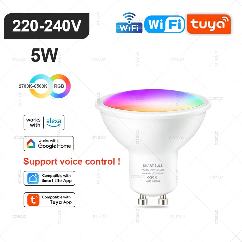 Tuya Smart LED Bulb E27/E14/GU10 | RGB+W WiFi Zigbee Bluetooth Ezkrea