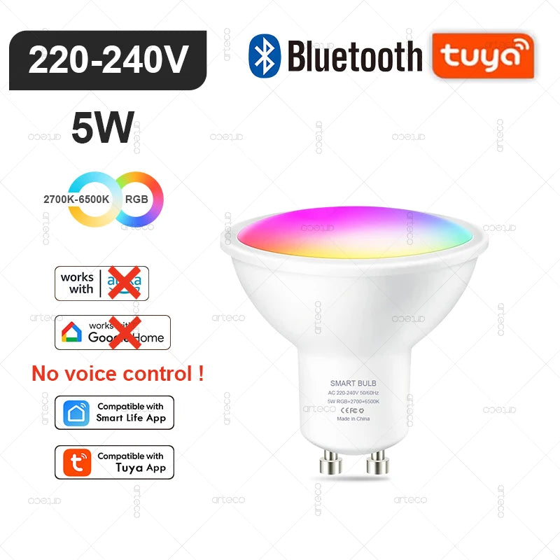 Tuya Smart LED Bulb E27/E14/GU10 | RGB+W WiFi Zigbee Bluetooth Ezkrea