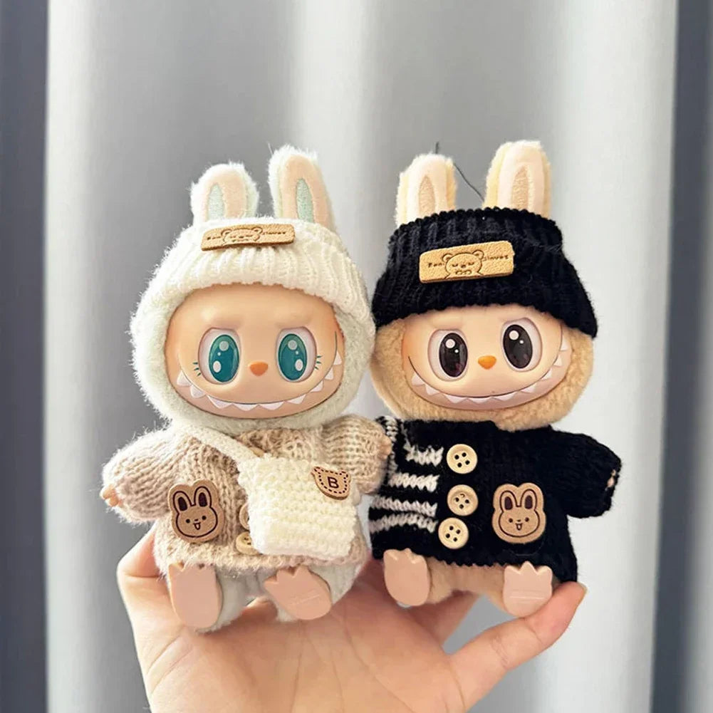 For 15-17 cm v1v2 Labubu Clothes outfit Labubu Sitting Party Bear Label Scarf Hat Bag Dolls Accessories Cute Decoration Ezkrea