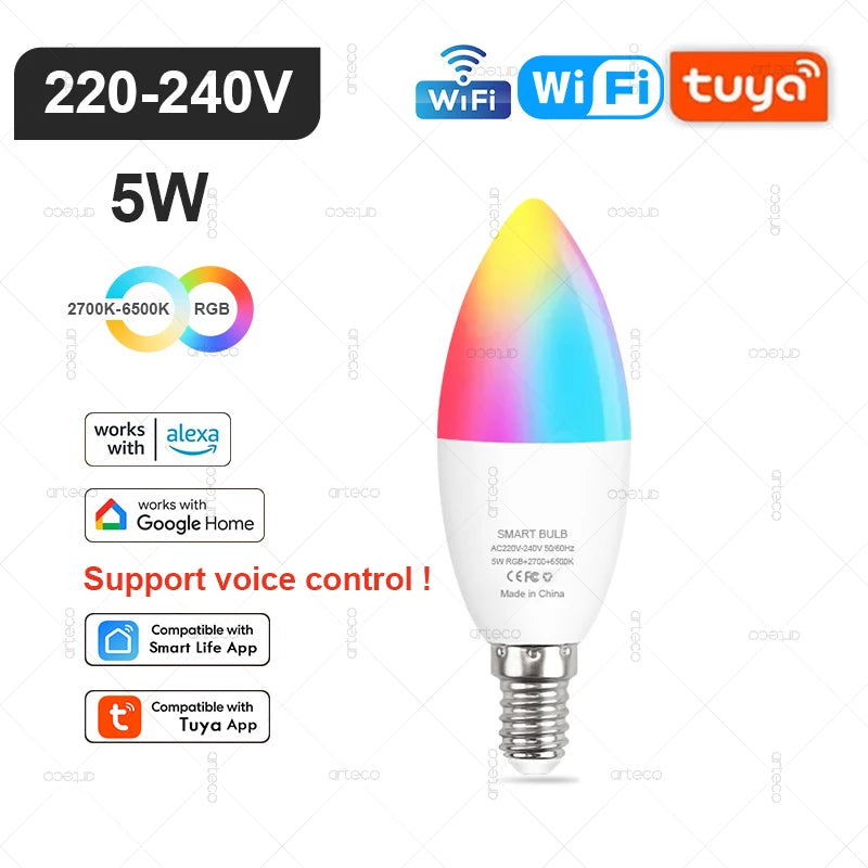 Tuya Smart LED Bulb E27/E14/GU10 | RGB+W WiFi Zigbee Bluetooth Ezkrea