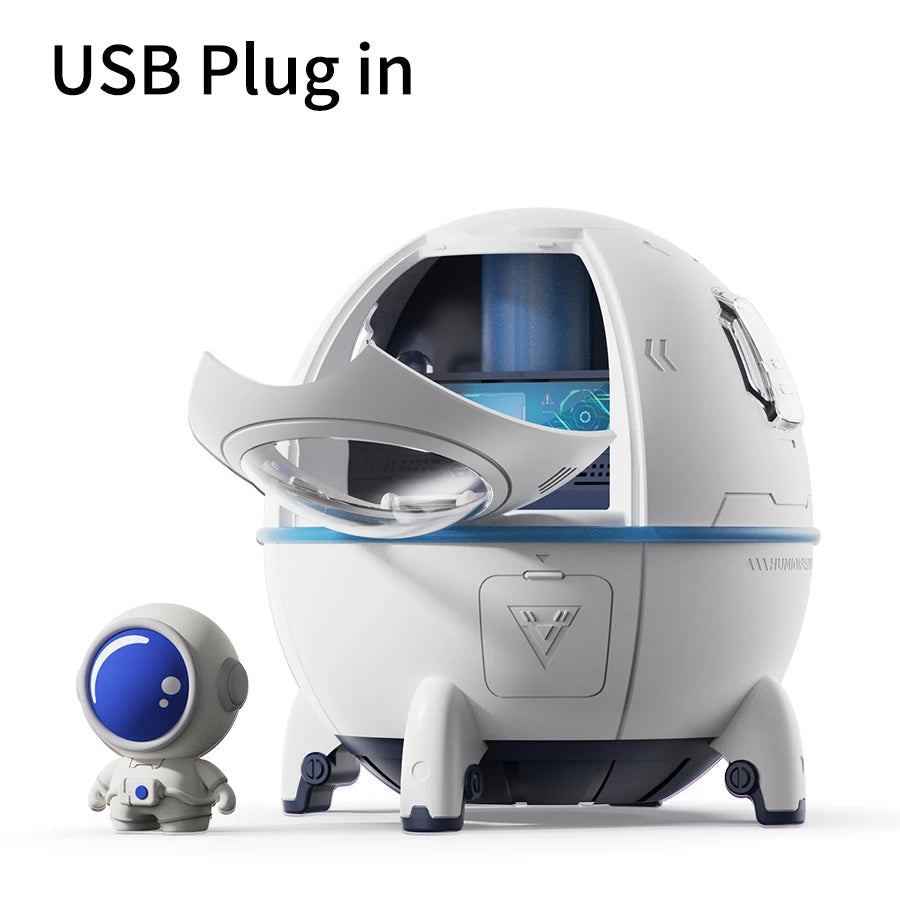 Air Humidifier – Space Capsule USB Mist Diffuser with 7-Color LED Light & Rechargeable Aromatherapy Function Ezkrea