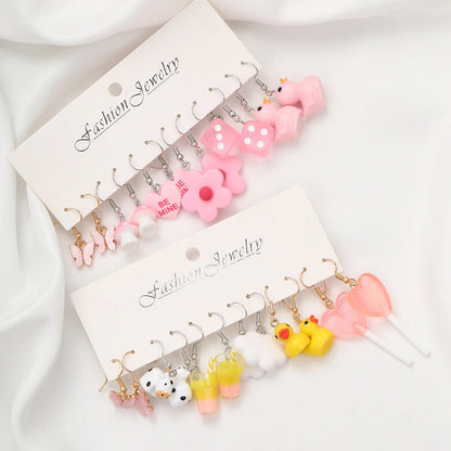 Fashion Sweet Fruit Drink Earrings Set for Women Cute Cartoon Food Ice Cream Donut Funny Resin Earrings Party Jewelry Gift New Ezkrea