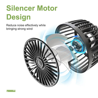 Car Fan with Dual Heads – 360° Adjustable 3-Speed USB Cooling Fan for Seat Back | Portable Neck Cooler for Car & Home Use Ezkrea