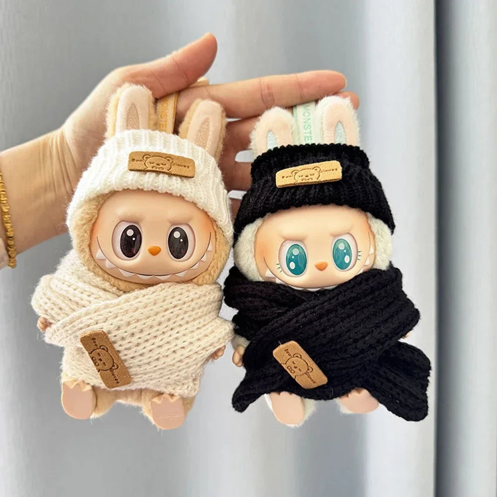 For 15-17 cm v1v2 Labubu Clothes outfit Labubu Sitting Party Bear Label Scarf Hat Bag Dolls Accessories Cute Decoration Ezkrea