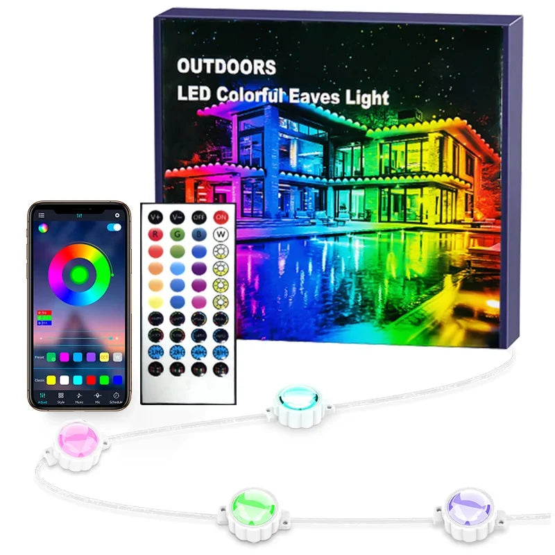 RGB Smart Outdoor Eaves Lights App Remote Control IP68 Waterproof Year Round Roof Lighting Color Changing Easy Installation Ezkrea