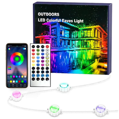 RGB Smart Outdoor Eaves Lights App Remote Control IP68 Waterproof Year Round Roof Lighting Color Changing Easy Installation Ezkrea