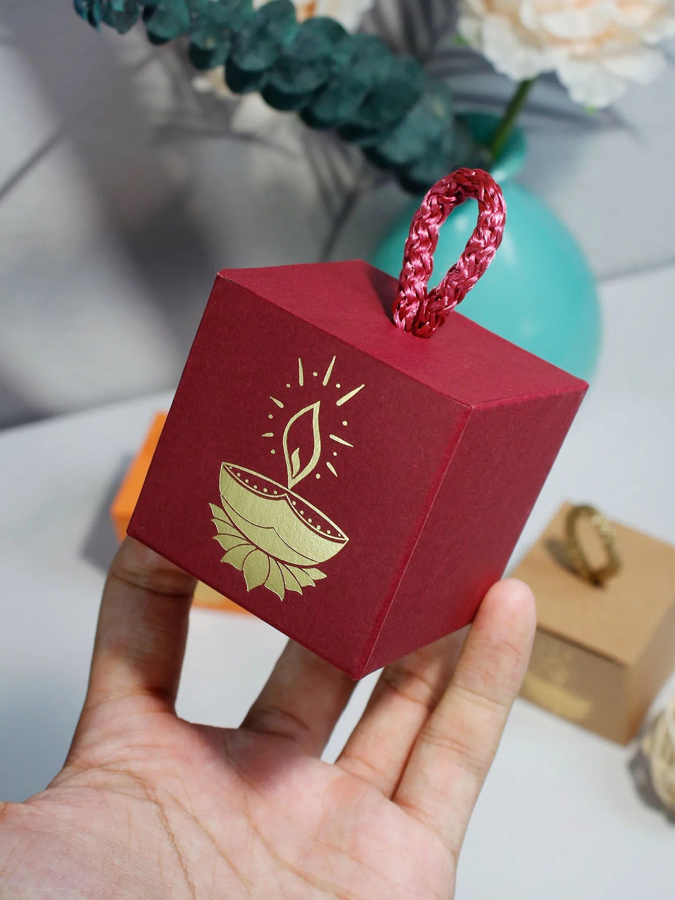 Diwali Indian Festival Candy Box, Lantern Festival, Drive Away Darkness with Light Festival Candy Box, Square Box Ezkrea