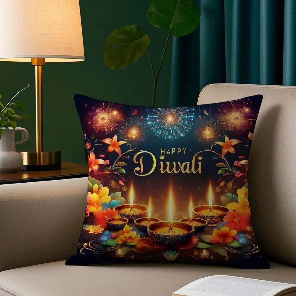 Diwali Festival Pillow Case Cozy Plush Pillow Cover Double Side Printed – Home Gift for Bedroom Decor Ezkrea