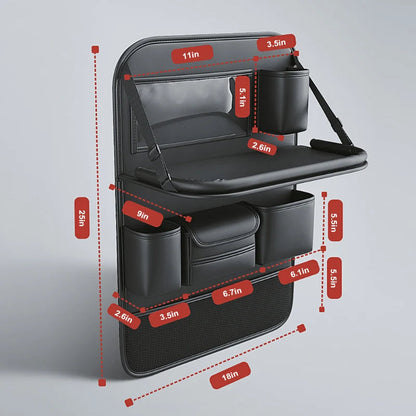 Heavy-Duty Car Backseat Organizer – Multi-Pocket Storage Bag with Foldable Tablet Tray | Large Capacity Seat Back Organizer Ezkrea