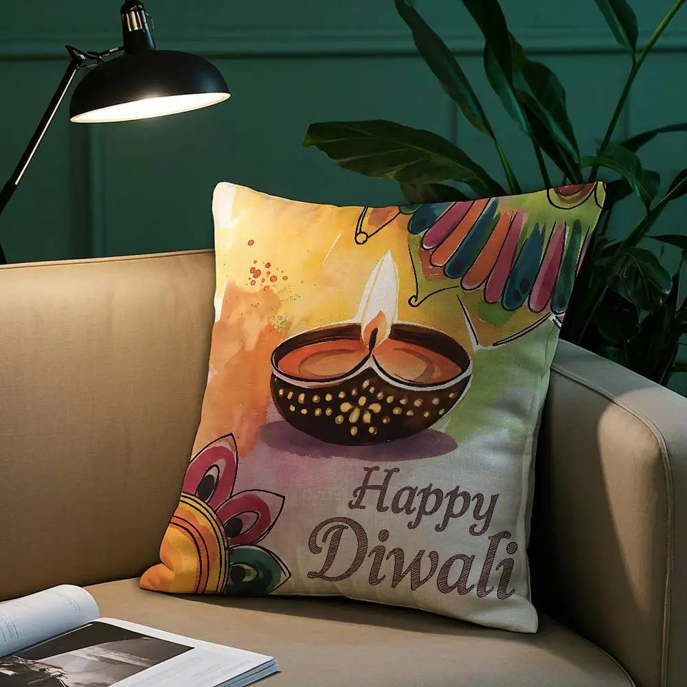 Diwali Festival Pillow Case Cozy Plush Pillow Cover Double Side Printed – Home Gift for Bedroom Decor Ezkrea