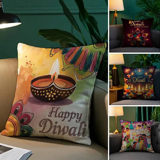 Diwali Festival Pillow Case Cozy Plush Pillow Cover Double Side Printed – Home Gift for Bedroom Decor Ezkrea