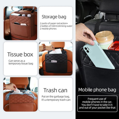 Multifunctional Car Seat Storage Bag – Leather Organizer & Trash Holder | Universal Fit Ezkrea