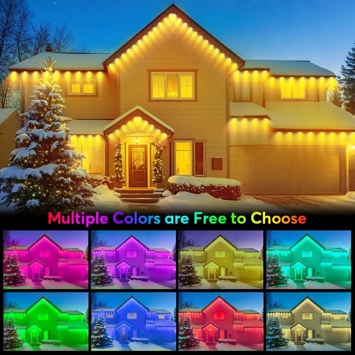 RGB Smart Outdoor Eaves Lights App Remote Control IP68 Waterproof Year Round Roof Lighting Color Changing Easy Installation Ezkrea