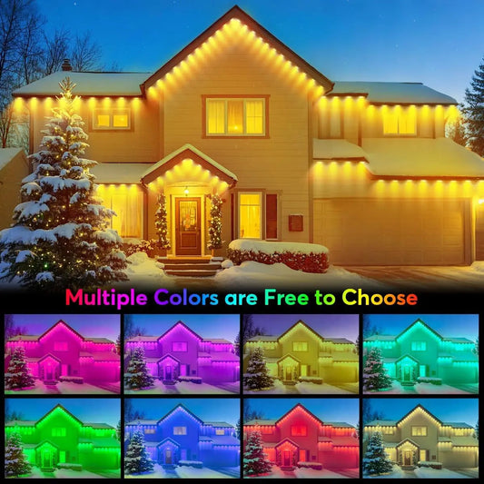 RGB Smart Outdoor Eaves Lights App Remote Control IP68 Waterproof Year Round Roof Lighting Color Changing Easy Installation Ezkrea
