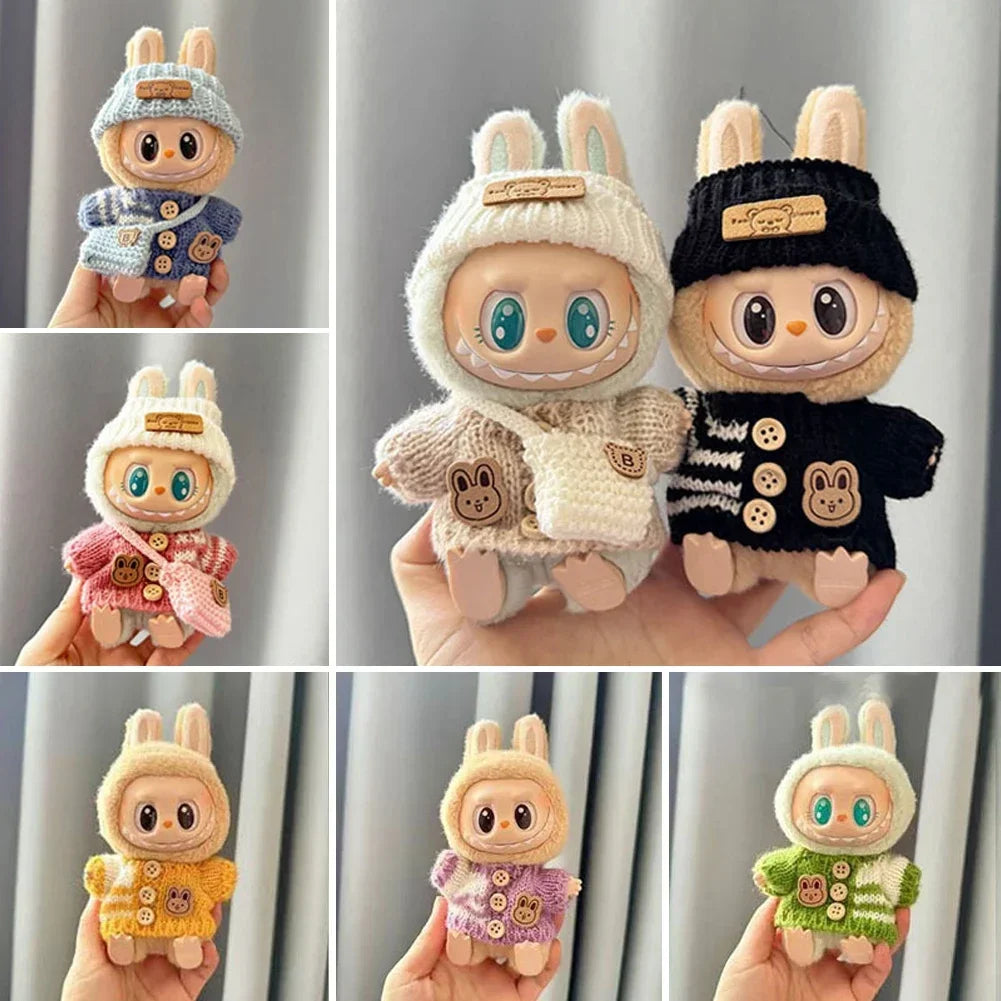 For 15-17 cm v1v2 Labubu Clothes outfit Labubu Sitting Party Bear Label Scarf Hat Bag Dolls Accessories Cute Decoration Ezkrea