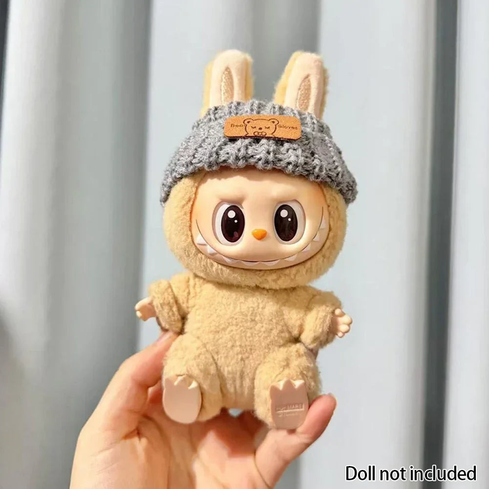 For 15-17 cm v1v2 Labubu Clothes outfit Labubu Sitting Party Bear Label Scarf Hat Bag Dolls Accessories Cute Decoration Ezkrea