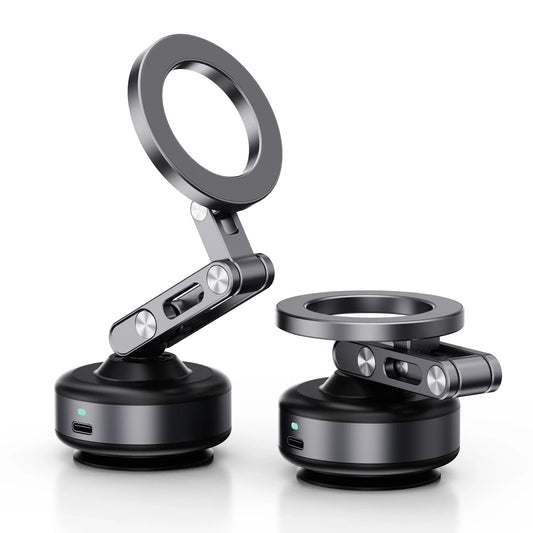 Magnetic Vacuum Adsorption Car Mount – 360° Rotatable Foldable Aluminum Alloy Phone Holder for Smartphones Ezkrea