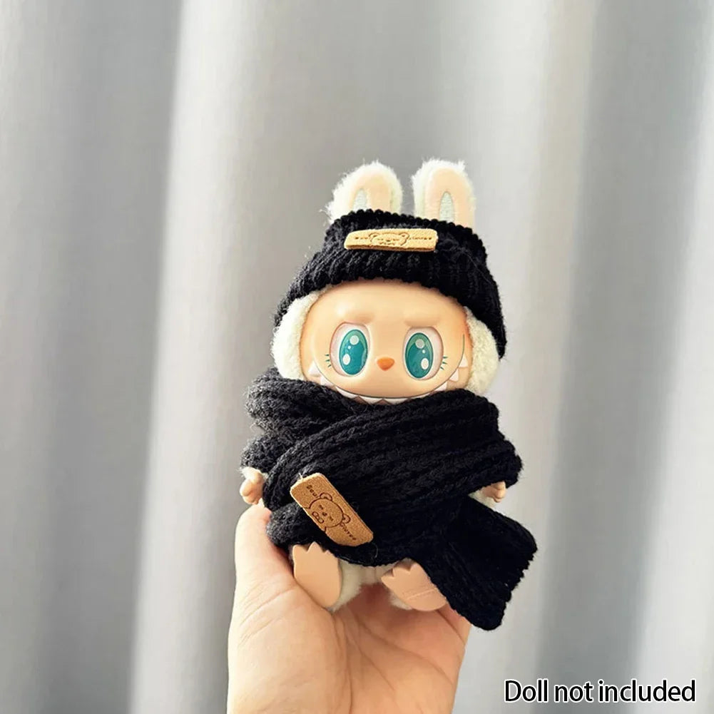 For 15-17 cm v1v2 Labubu Clothes outfit Labubu Sitting Party Bear Label Scarf Hat Bag Dolls Accessories Cute Decoration Ezkrea