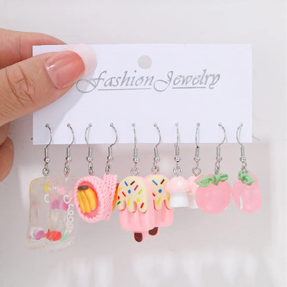 Fashion Sweet Fruit Drink Earrings Set for Women Cute Cartoon Food Ice Cream Donut Funny Resin Earrings Party Jewelry Gift New Ezkrea