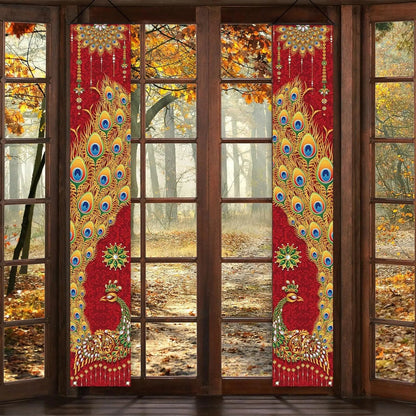 VIKAMA Diwali Festival Happy Gateway Banner Indian Diwali Festival Peacock Front Porch Welcome Sign Party Decorative Items Ezkrea