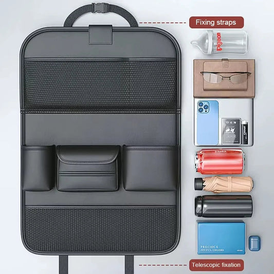 Heavy-Duty Car Backseat Organizer – Multi-Pocket Storage Bag with Foldable Tablet Tray | Large Capacity Seat Back Organizer Ezkrea