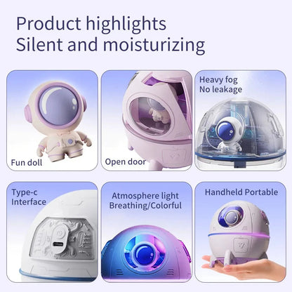 Air Humidifier – Space Capsule USB Mist Diffuser with 7-Color LED Light & Rechargeable Aromatherapy Function Ezkrea