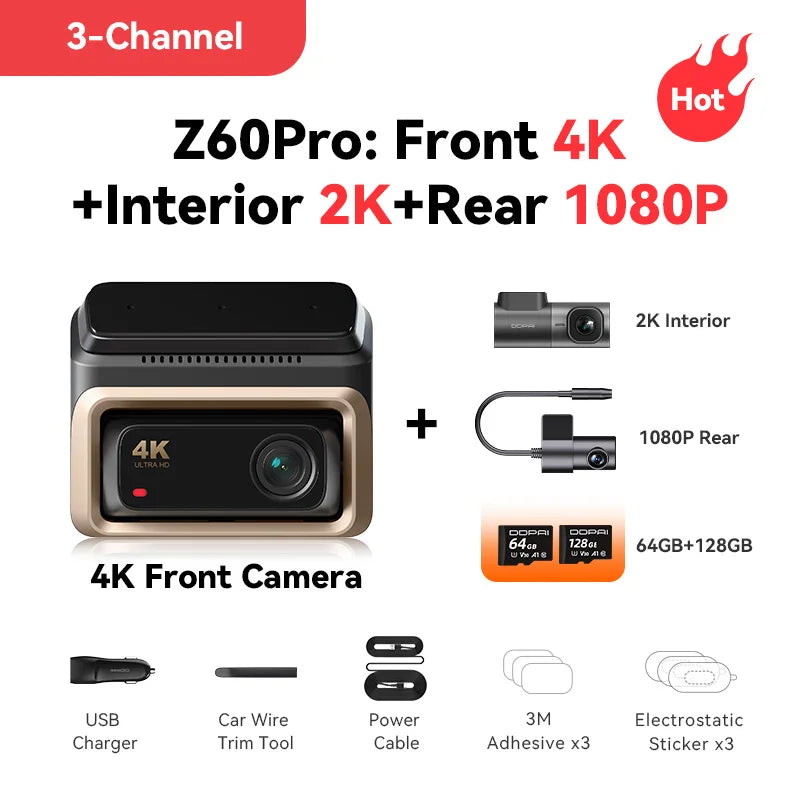 2025 New DDPAI Z60 Pro 4K Dash Cam Auto Dashcam Front and Rear GPS Car Camera for SONY Sensor WiFi ADAS 4G DVR Video Recorder Ezkrea