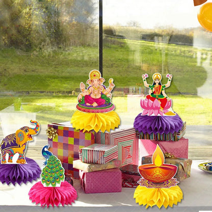 Happy Diwali Party Honeycomb Table Decoration Diwali Elephant Peacock Ornaments Happy Festival of Lights Party Decor Ezkrea