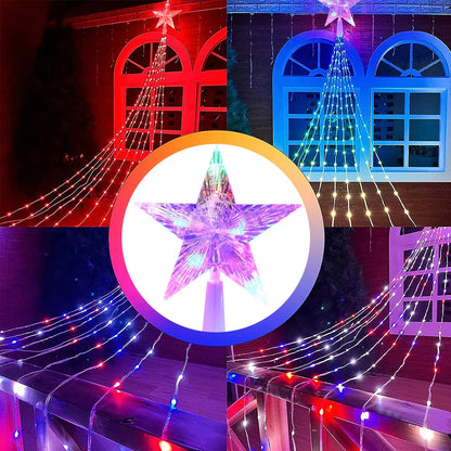 1PC Five-pointed Star Waterfall Lights USB/Solar Powered  Christmas String Lights for Christmas Party Halloween Home Decor Ezkrea