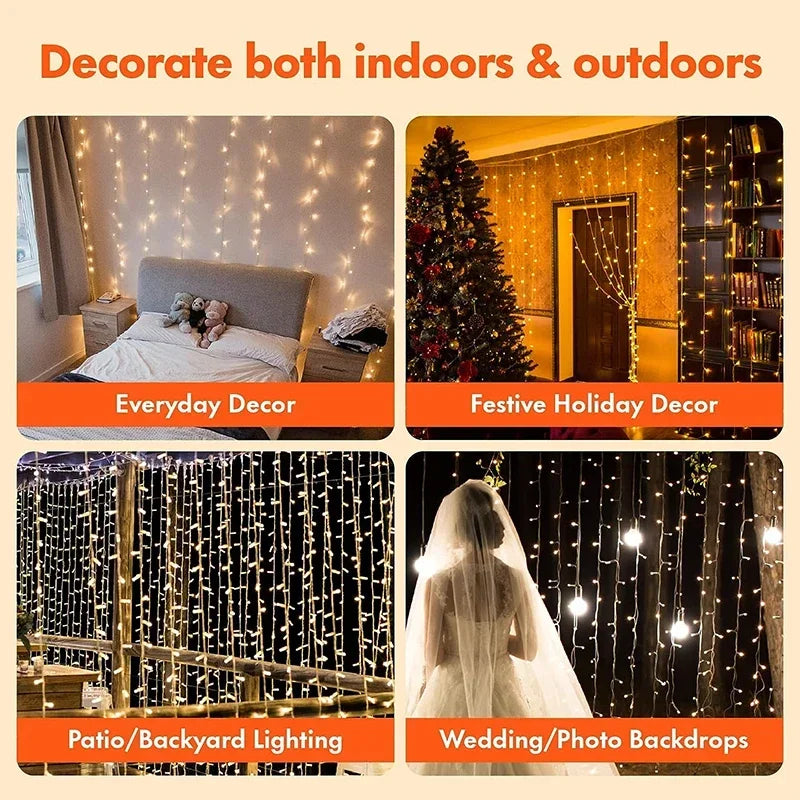 3M LED Curtain String Lights Fairy Decoration USB Holiday Garland Lamp 8 Mode For Home Garden Christmas Party New Year Wedding Ezkrea