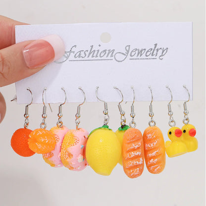 Fashion Sweet Fruit Drink Earrings Set for Women Cute Cartoon Food Ice Cream Donut Funny Resin Earrings Party Jewelry Gift New Ezkrea