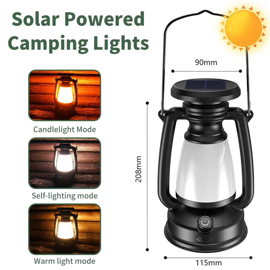 USB Rechargeable & Solar Camping Lantern – Portable Outdoor Tent Light with 3 Dimming Modes & Hanging Design Ezkrea