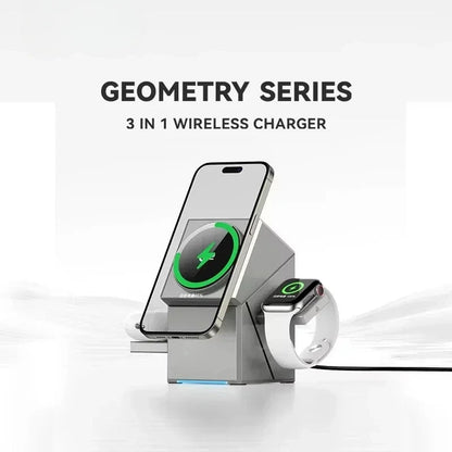 Qi2 3-in-1 Auto-Rotating Wireless Charger Dock – Fast Charging for iPhone 16/15/14 Pro Max, AirPods & Apple Watch Ezkrea