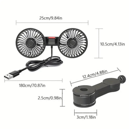 Car Fan with Dual Heads – 360° Adjustable 3-Speed USB Cooling Fan for Seat Back | Portable Neck Cooler for Car & Home Use Ezkrea