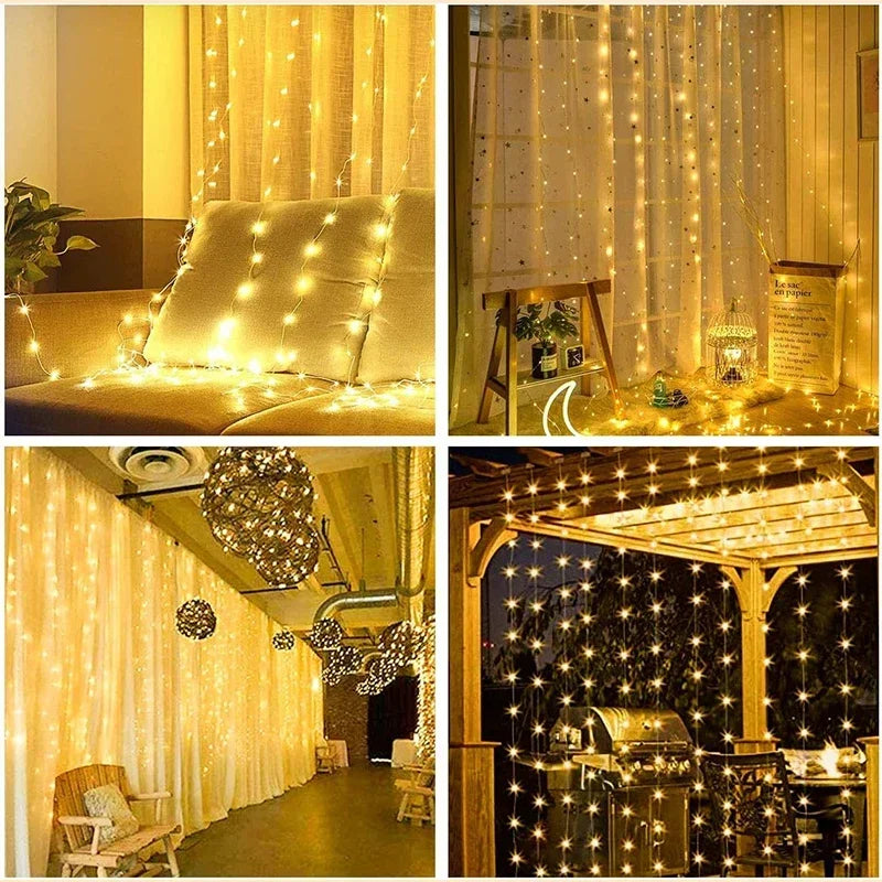 3M LED Curtain String Lights Fairy Decoration USB Holiday Garland Lamp 8 Mode For Home Garden Christmas Party New Year Wedding Ezkrea