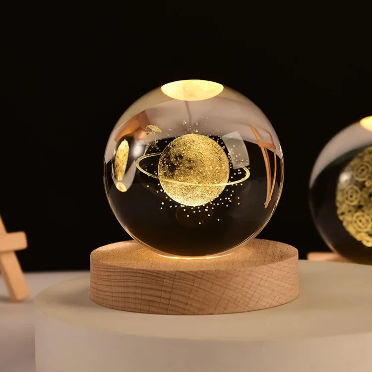 3D Solar System Crystal Ball with LED Base – Night Light & Gift for Space Lovers Ezkrea