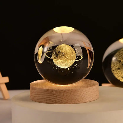 3D Solar System Crystal Ball with LED Base – Night Light & Gift for Space Lovers Ezkrea