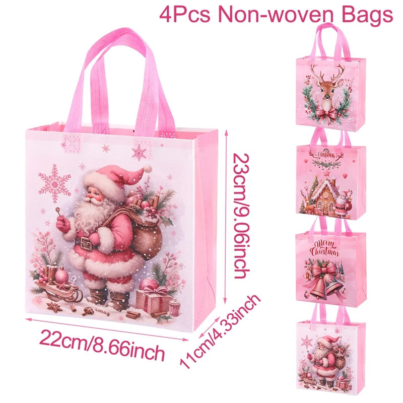 4/8pcs Christmas Gift Bag Santa Non-Woven Bag Christmas Decorations For Home 2025 Xmas Navidad Noel Gifts New Year Packaging Bag Ezkrea