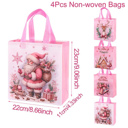 4/8pcs Christmas Gift Bag Santa Non-Woven Bag Christmas Decorations For Home 2025 Xmas Navidad Noel Gifts New Year Packaging Bag Ezkrea