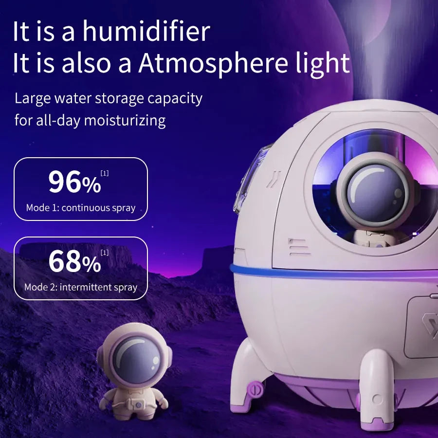 Air Humidifier – Space Capsule USB Mist Diffuser with 7-Color LED Light & Rechargeable Aromatherapy Function Ezkrea