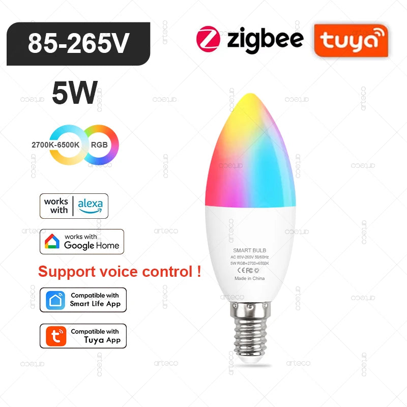 Tuya Smart LED Bulb E27/E14/GU10 | RGB+W WiFi Zigbee Bluetooth Ezkrea